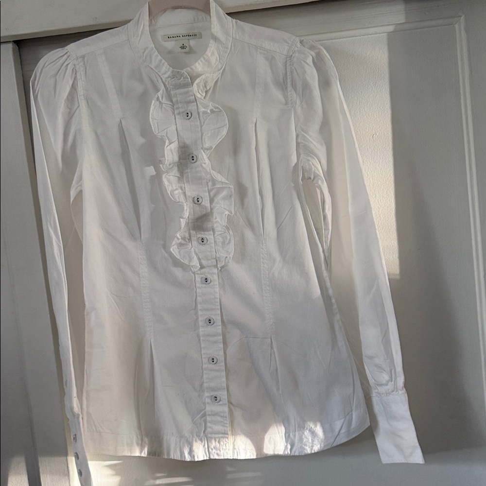 Banana Republic White Ruffled Button-Down Shirt